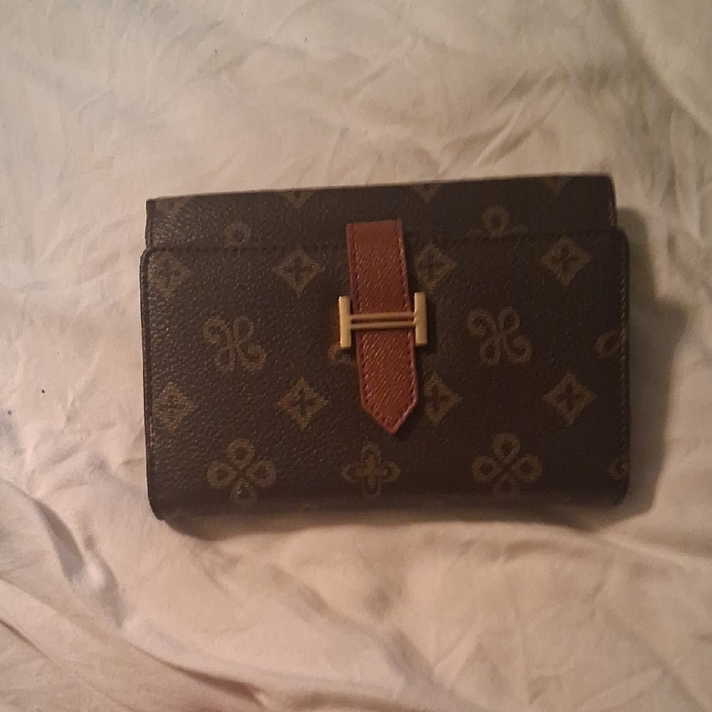Brown Monogram Wallet with Gold Accent